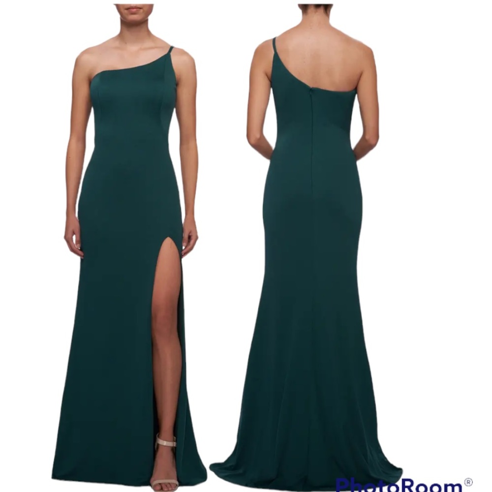 New La Femme One-Shoulder slit Jersey Gown 6
